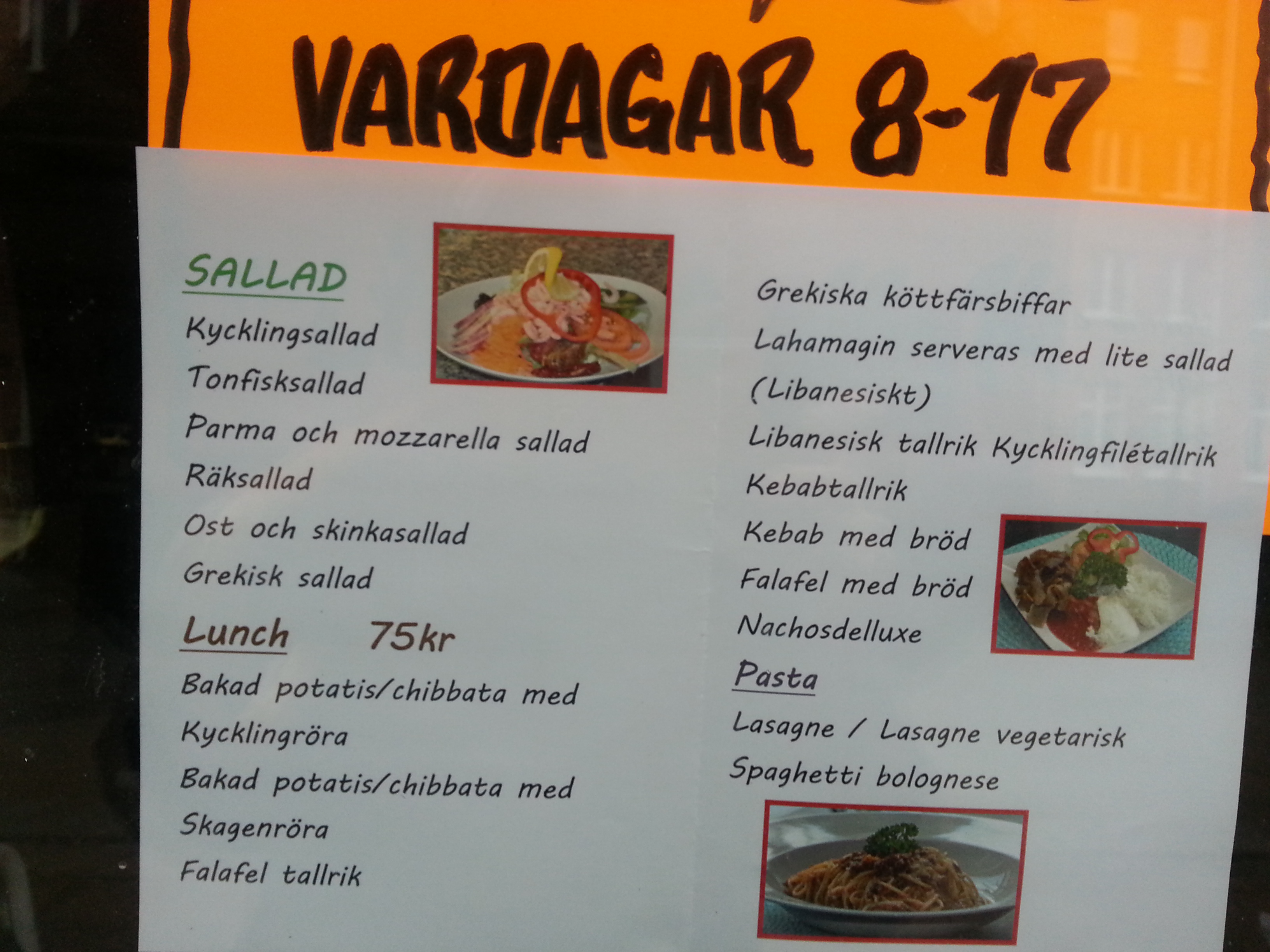 Lunchmeny för matcaféet Socker & Salt i Saltsjöqvarn
