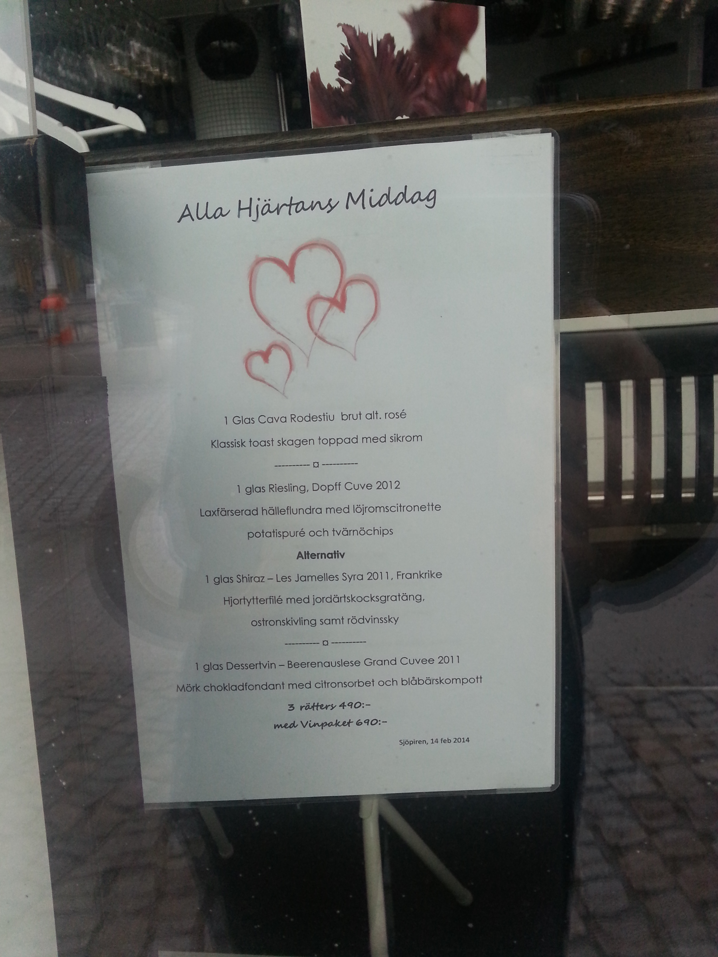 Alla Hjärtans meny på Sjöpiren i Henriksdalshamnen