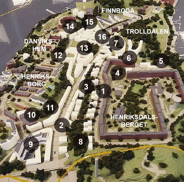 3D-modell av Nacka bygger stad i Henriksdal, Henriksdalsberget, Finnboda, Henriksborg och Danvikshem