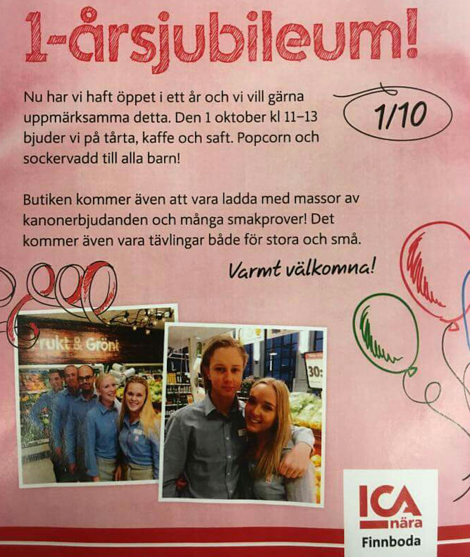 1 oktober: ICA Nära Finnboda fyller 1 år