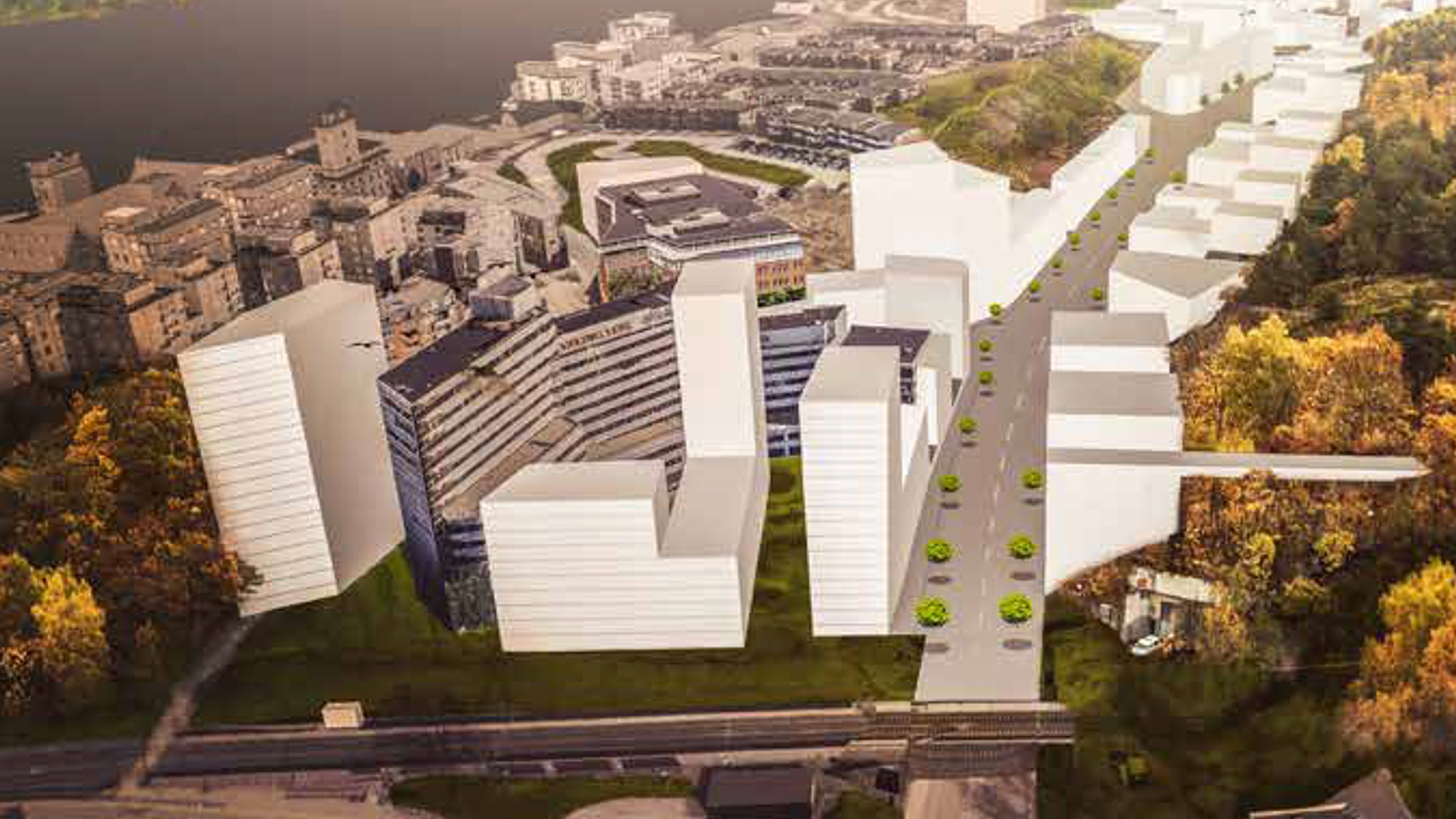 Illustration visar planerade höghus runt Danvikcenter, Henriksdal och Henriksborg