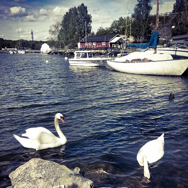 Hästholmssundet med Hästholmens båtsällskap mellan Kvarnholmen och Finnboda
