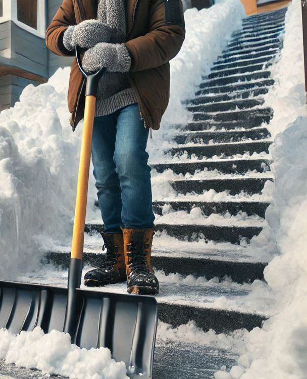 skottning av snötäckt trappa i finntorp
