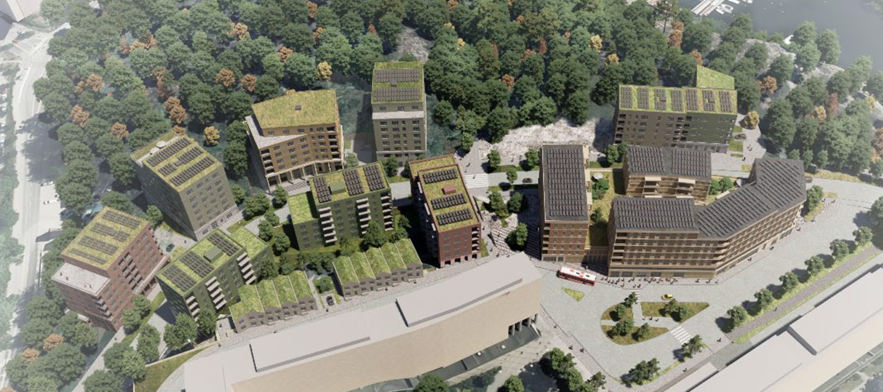 Ny byggnation i Henriksdalsbacken och Trolldalen - fågelperspektiv