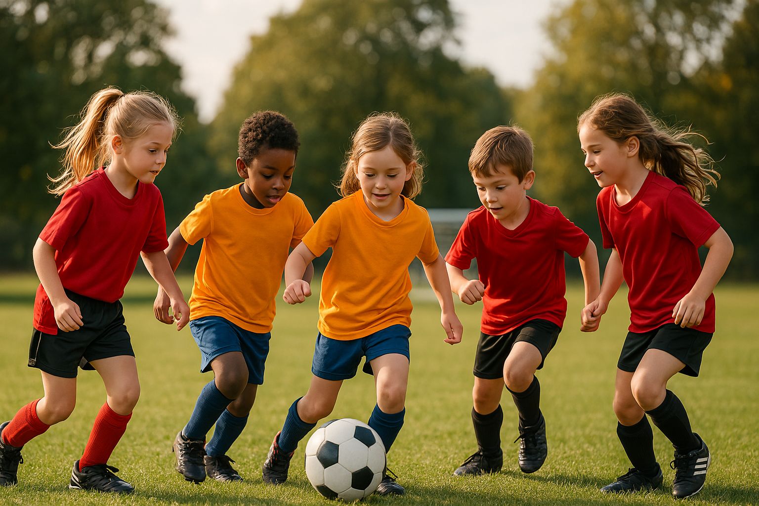Småbarn spelar fotboll (ritat med AI)