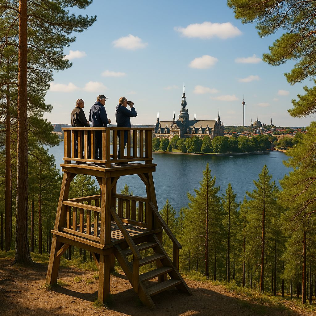 Utsiktstorn i Ryssbergen mot Djurgården (ritat med AI)